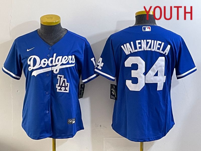 Youth Los Angeles Dodgers 34 Valenzuela 2024 blue jersey 2024112011